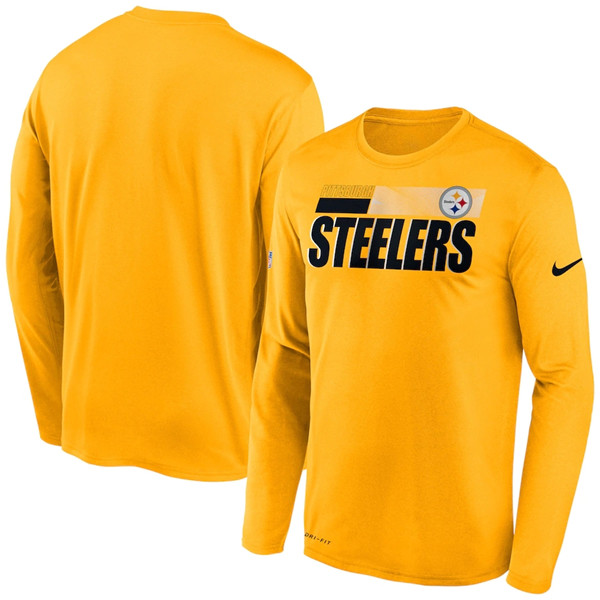 Pittsburgh Steelers 2020 Yellow Sideline Impact Legend Performance Long Sleeve NFL T-Shirt (All Size)